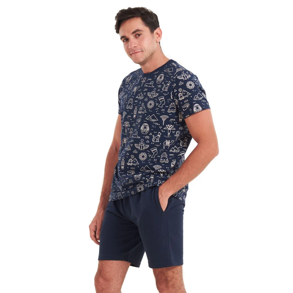 Men summer pajama set Pharaohs T-shirt +Dark blue shorts - Image 3