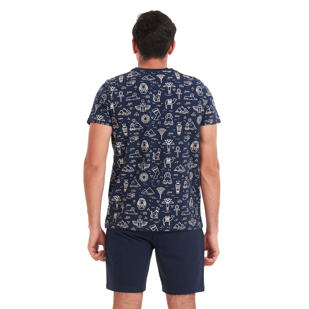 Men summer pajama set Pharaohs T-shirt +Dark blue shorts - Image 4