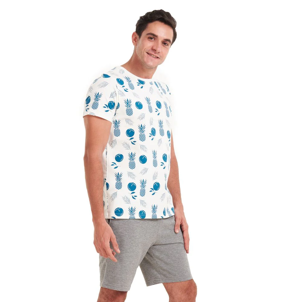 Men summer pajama set Pineapple T-shirt +Dark grey shorts - Image 2