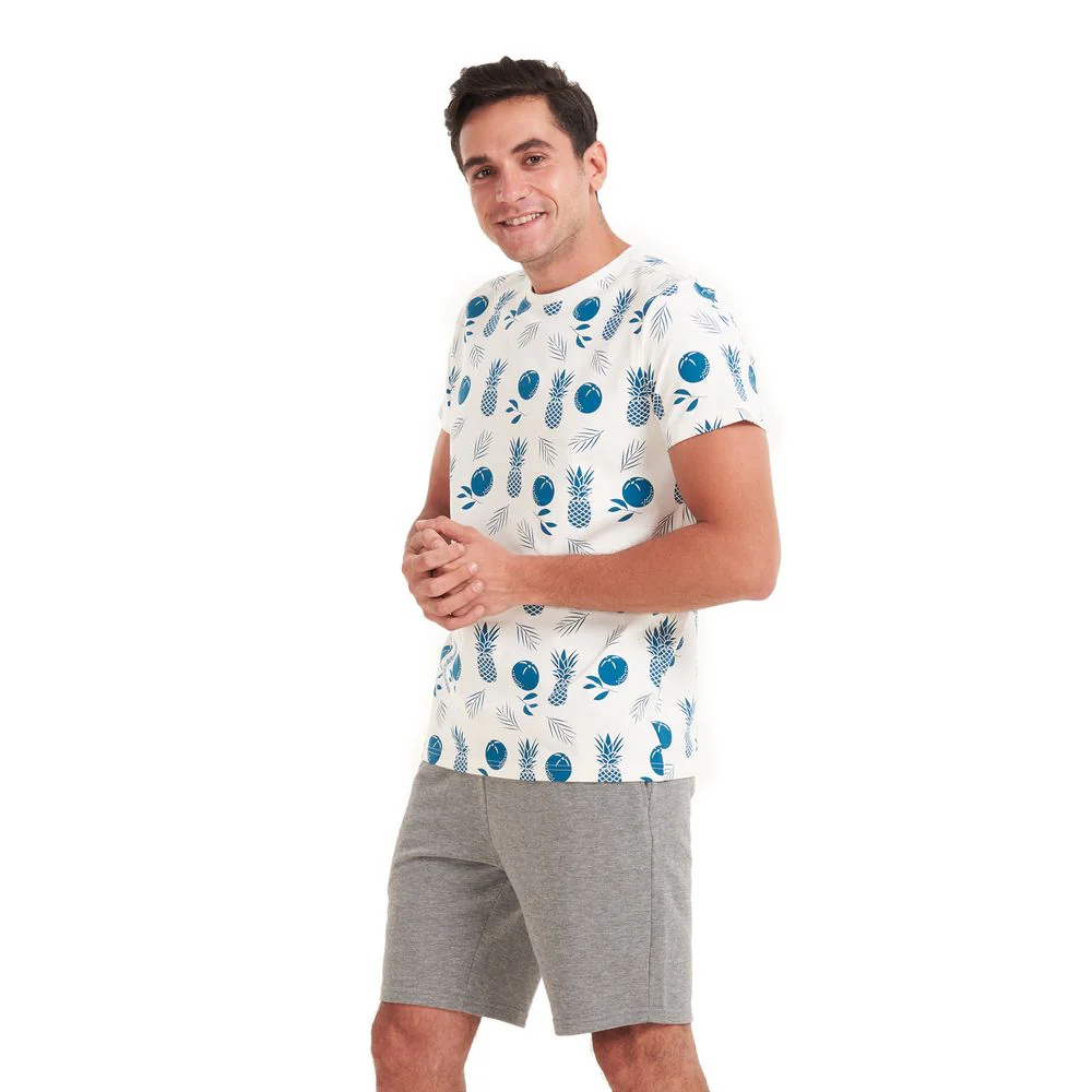 Men summer pajama set Pineapple T-shirt +Dark grey shorts - Image 4
