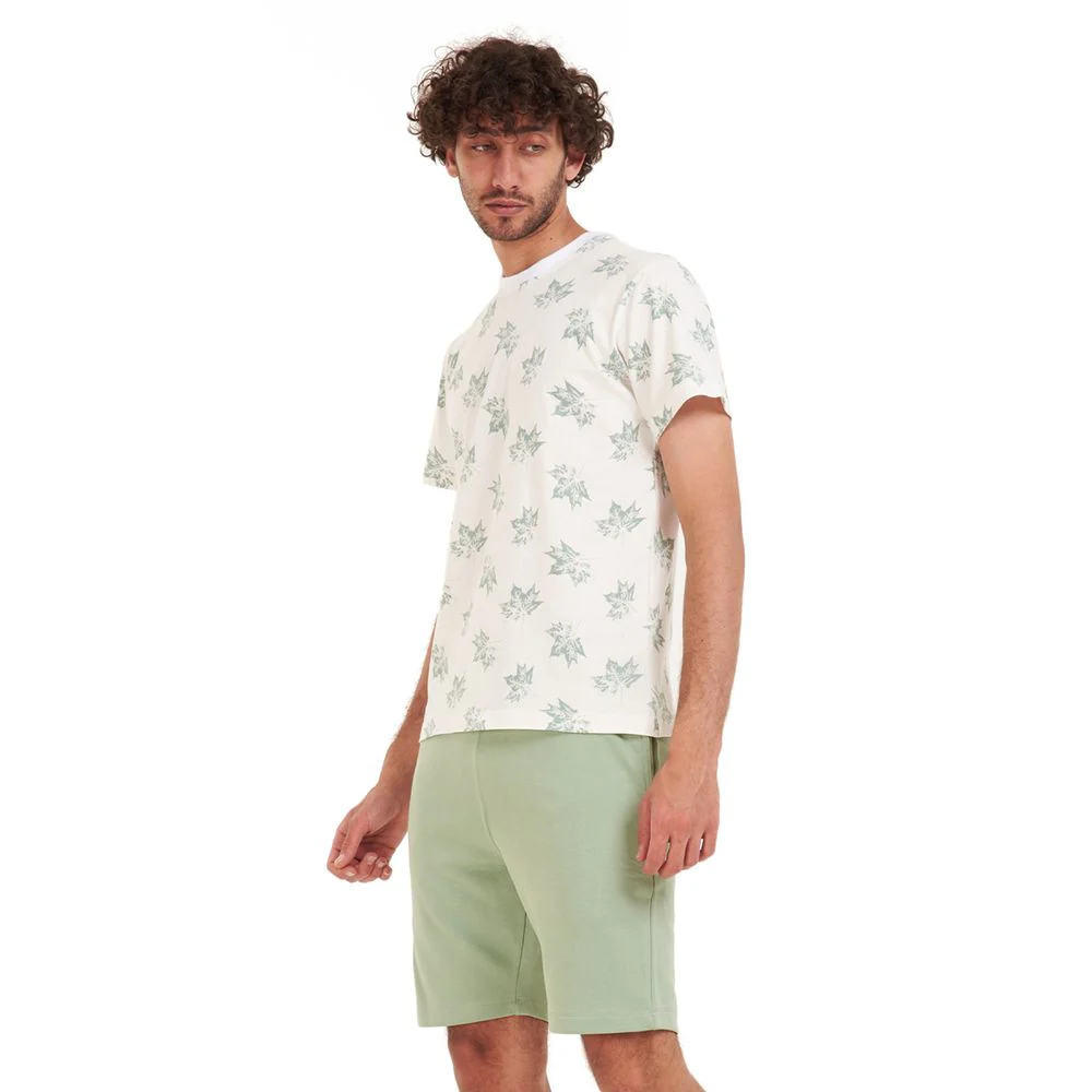 Men summer pajama set Pistache leaves t-shirt +Pistache shorts - Image 2