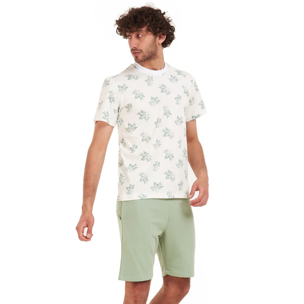 Men summer pajama set Pistache leaves t-shirt +Pistache shorts - Image 3