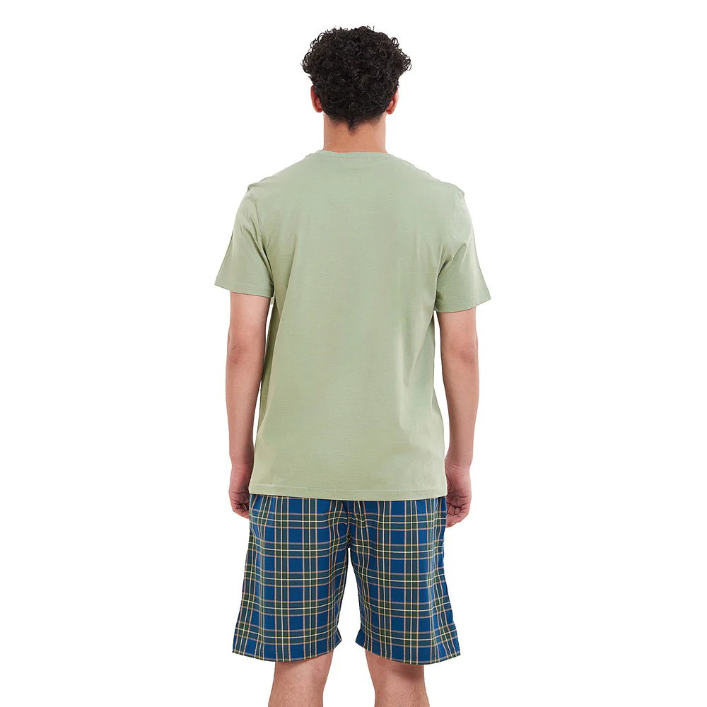 Men summer pajama set  Pistachio T-shirt + Olive x Pertroleum checkered  shorts - Image 4