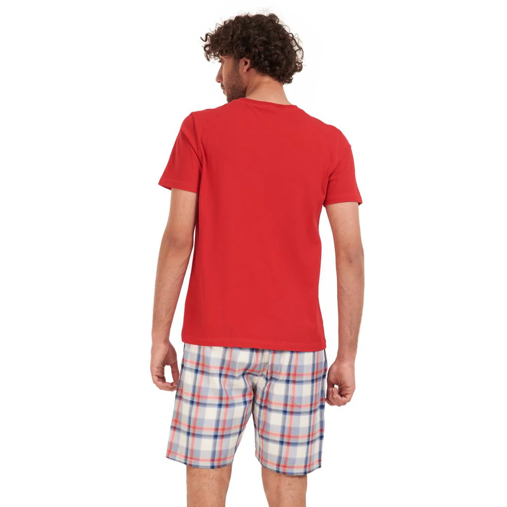Men summer pajama set Red t-shirt + Red x Dark blue checkered shorts - Image 4