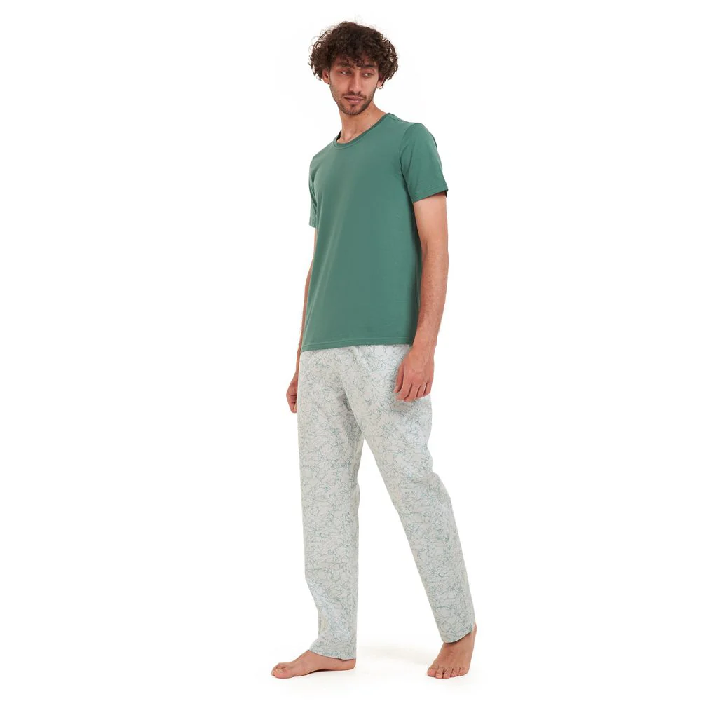 Men summer pajama set Teal T-shirt + Pistache pants - Image 2