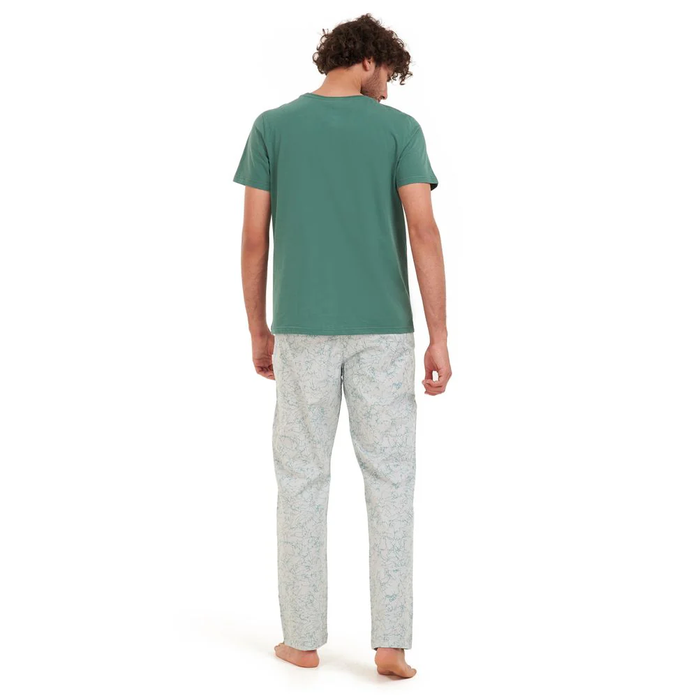 Men summer pajama set Teal T-shirt + Pistache pants - Image 3