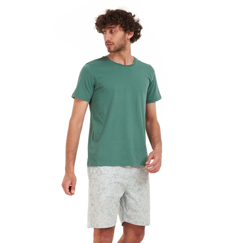 Men summer pajama set Teal T-shirt + Pistache short - Image 2