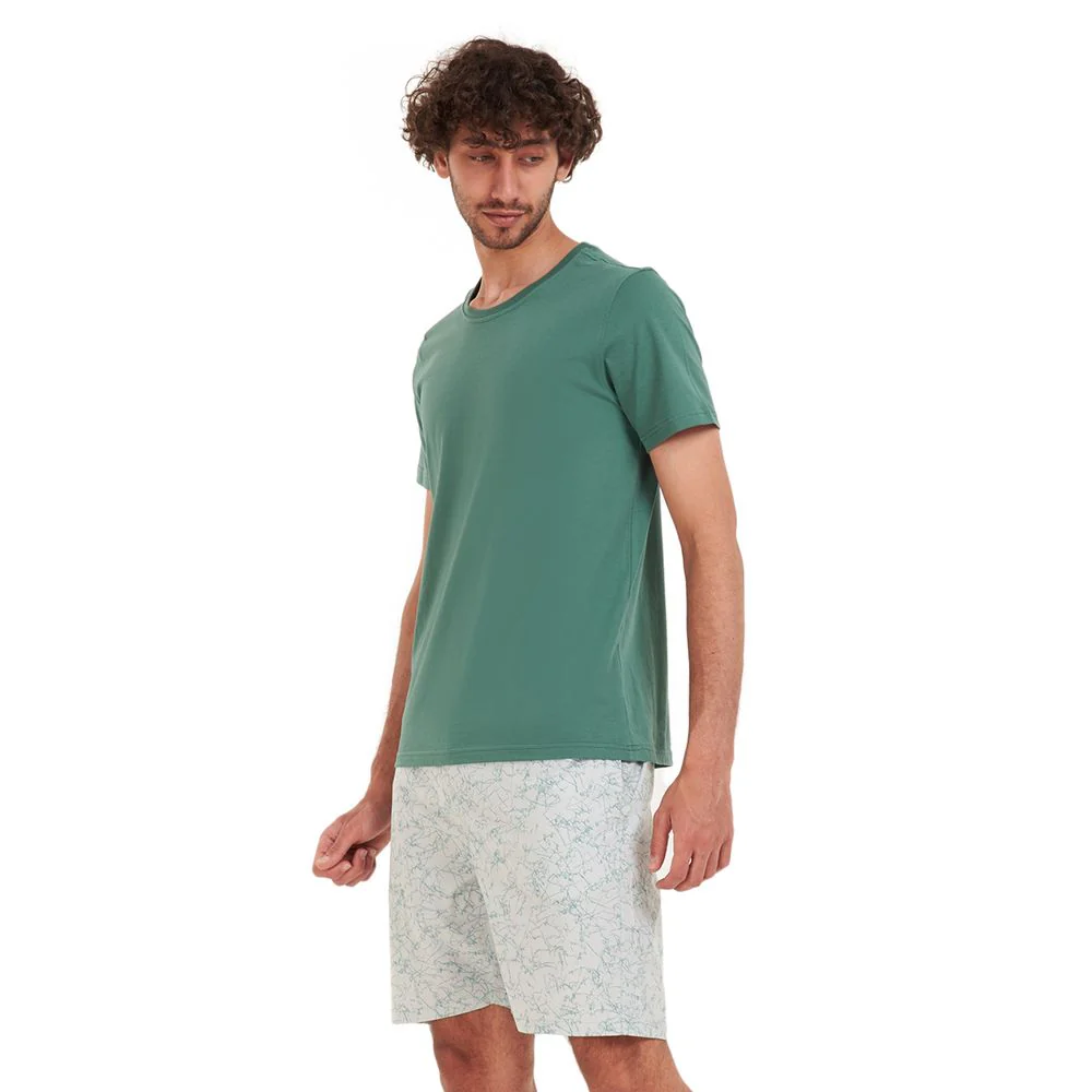 Men summer pajama set Teal T-shirt + Pistache short - Image 3