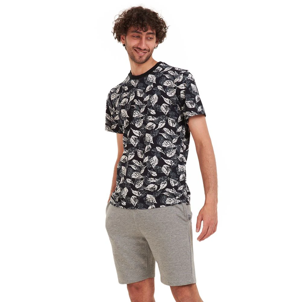 Men summer pajama set White leaves T-shirt +Dark grey shorts - Image 3