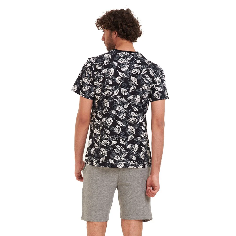 Men summer pajama set White leaves T-shirt +Dark grey shorts - Image 4