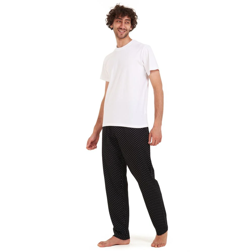 Men summer pajama set White t-shirt +Black stars Pants - Image 2