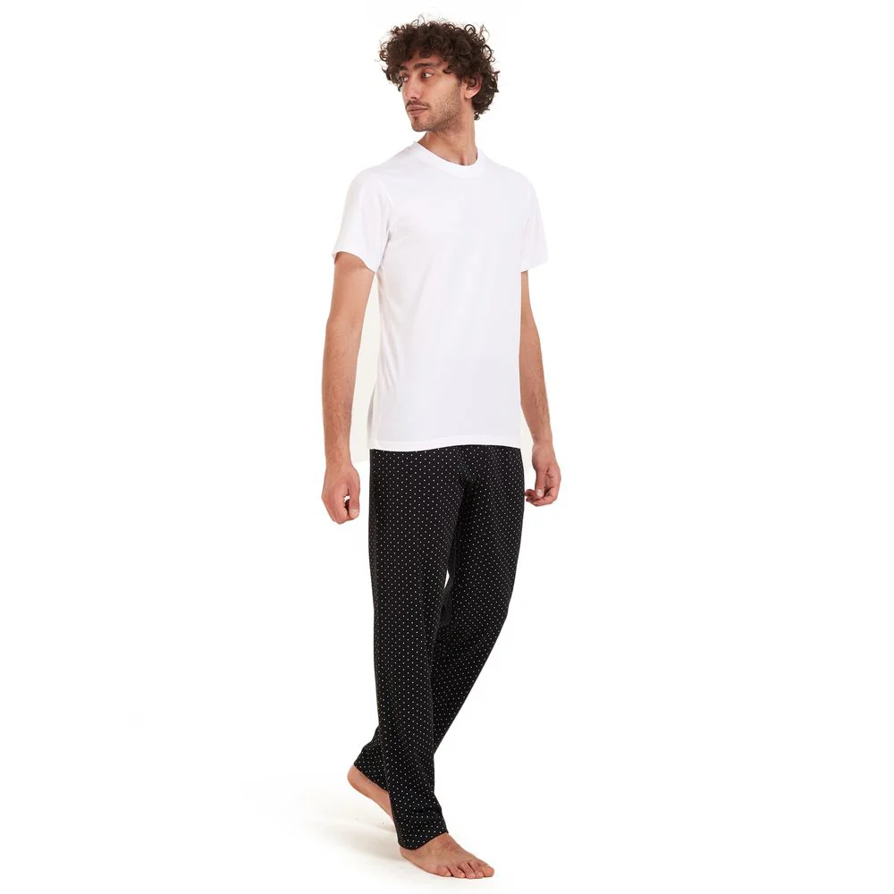 Men summer pajama set White t-shirt +Black stars Pants - Image 3