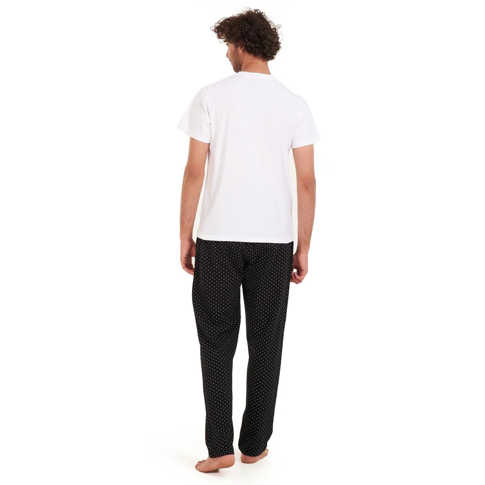 Men summer pajama set White t-shirt +Black stars Pants - Image 4