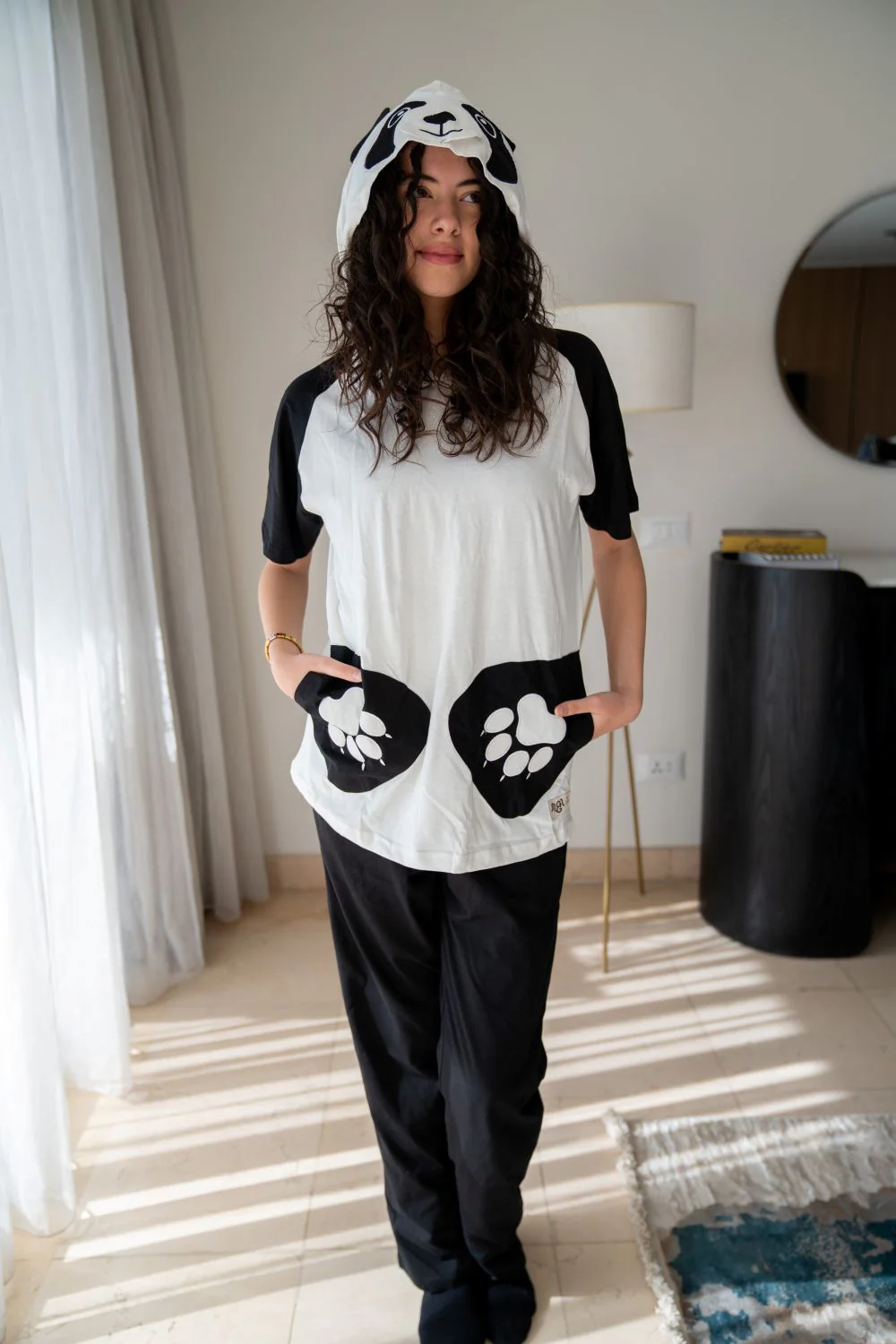 Snuggs unisex summer pajama set White T-shirt + Black Pants - Image 5