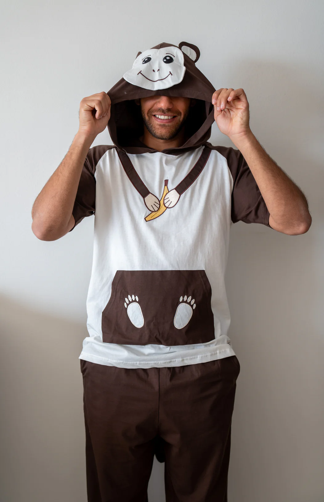 Snuggs Unisex summer pajama set White T-shirt + Brown Pants - Image 2