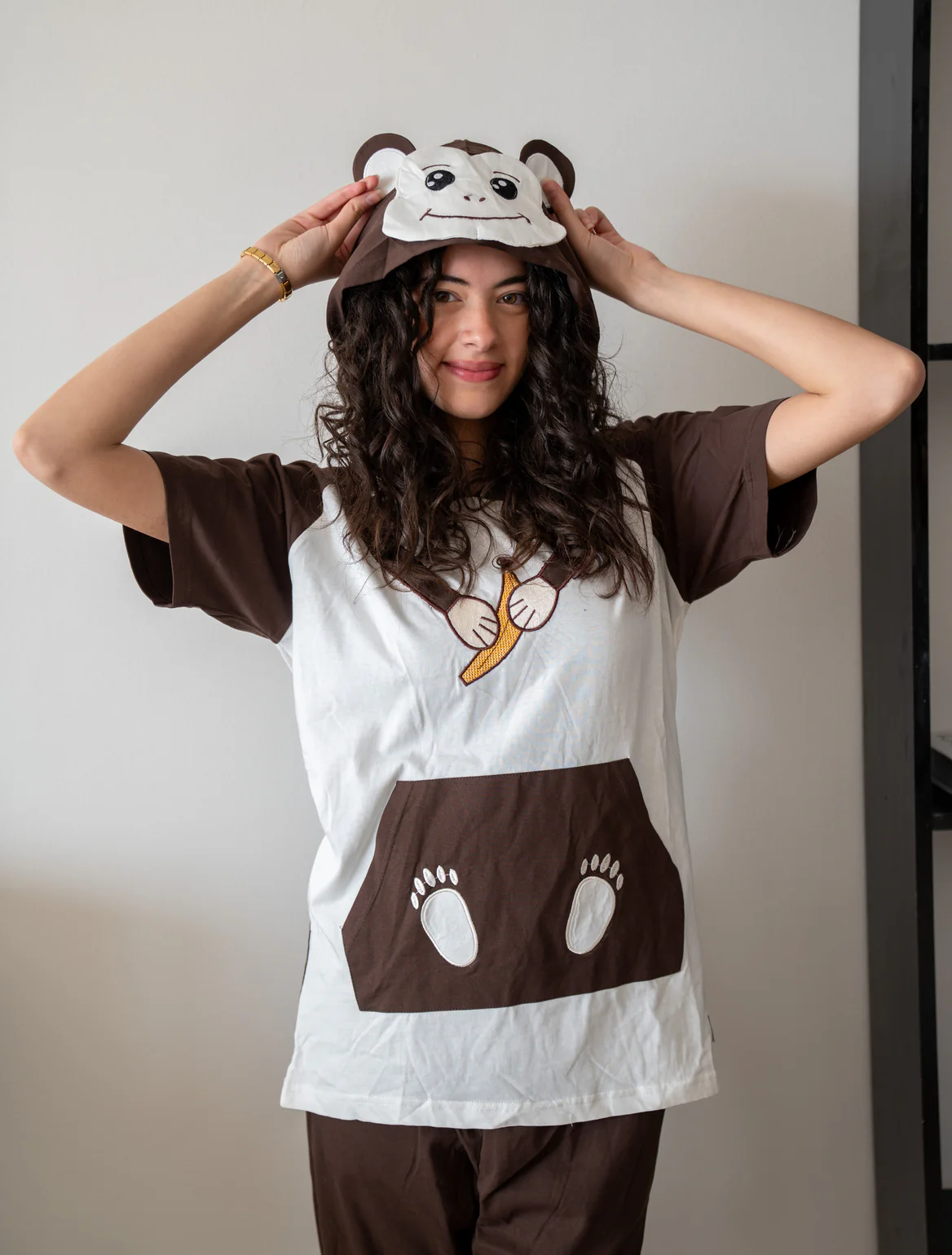 Snuggs Unisex summer pajama set White T-shirt + Brown Pants - Image 3