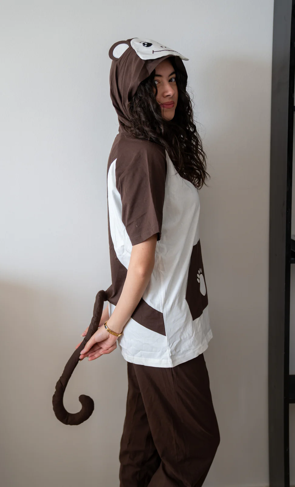 Snuggs Unisex summer pajama set White T-shirt + Brown Pants - Image 4