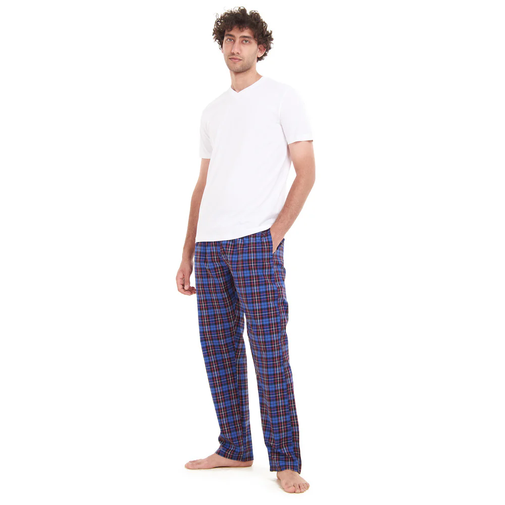 Men summer pajama set White T-shirt + Dark Blue Checkered pants - Image 3