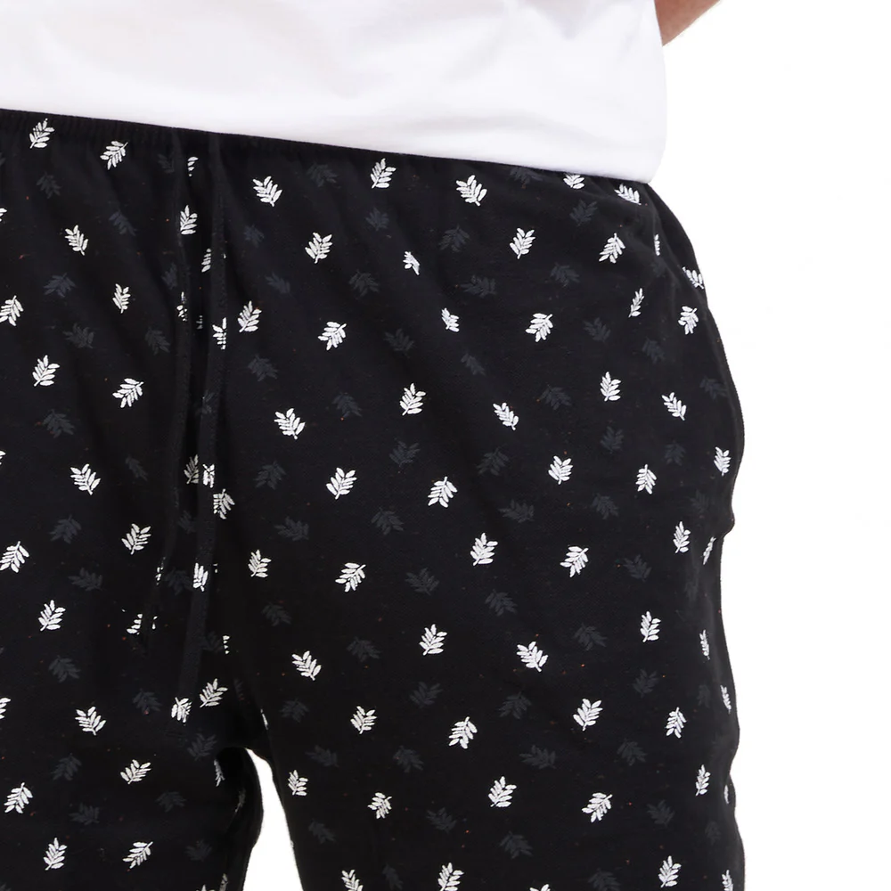 Men summer pajama set White T-shirt + Dark blue leaves short - Image 2
