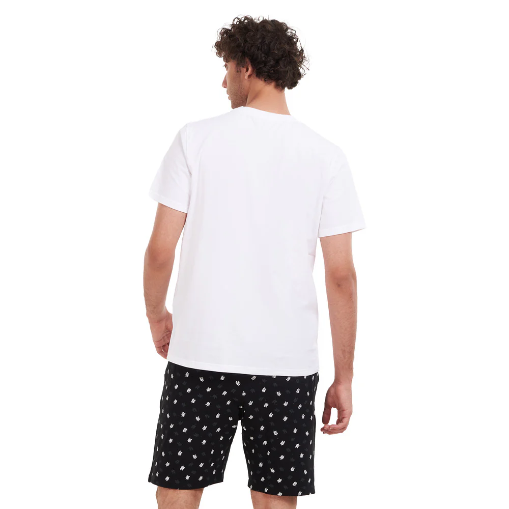 Men summer pajama set White T-shirt + Dark blue leaves short - Image 4