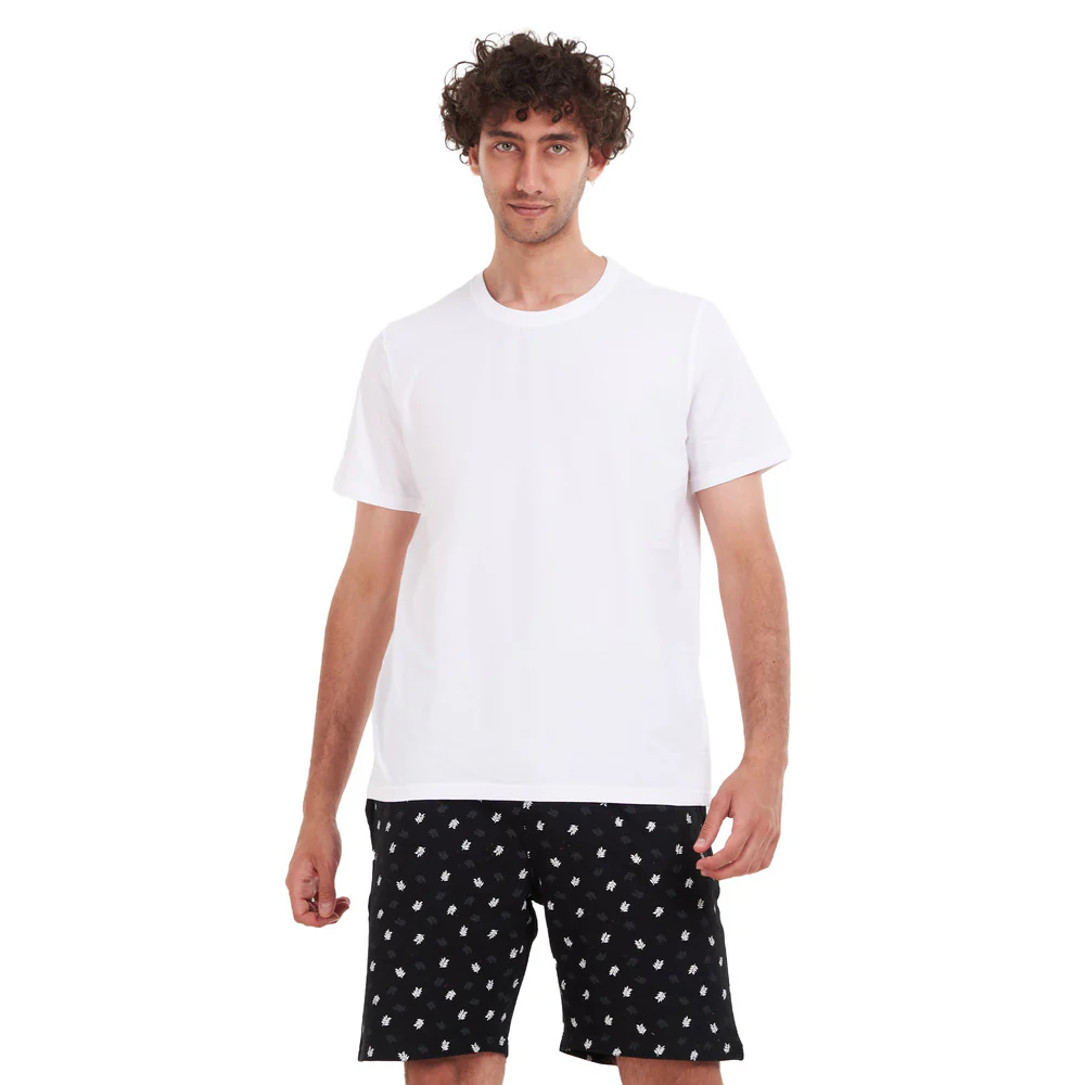 Men summer pajama set White T-shirt + Dark blue leaves short - Image 5