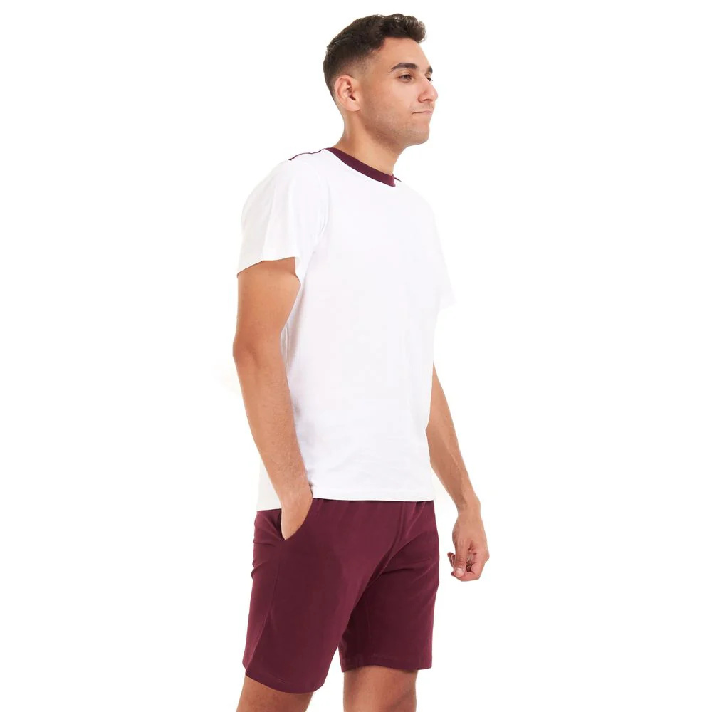 Men summer pajama set White T-shirt +Dark red shorts - Image 2