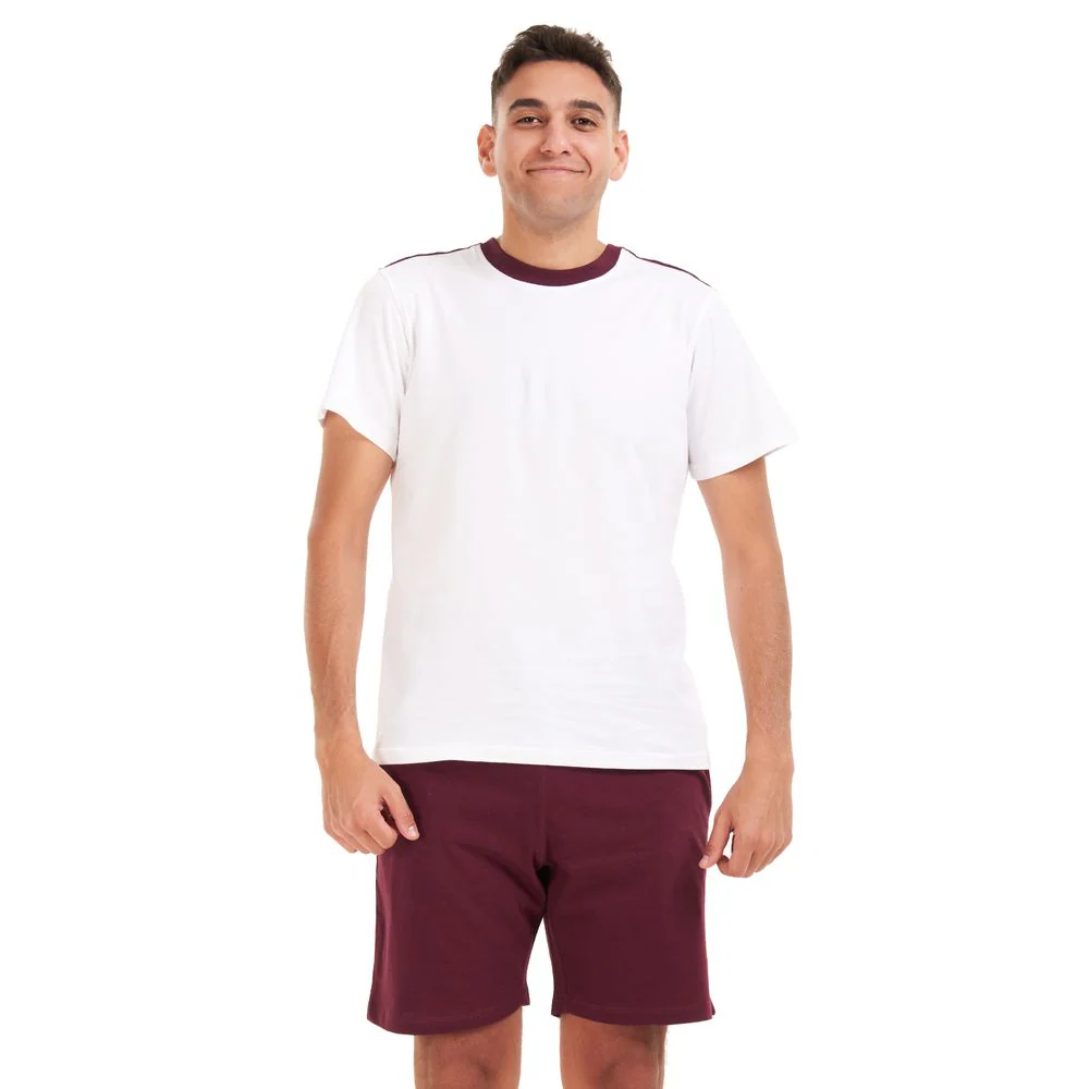 Men summer pajama set White T-shirt +Dark red shorts - Image 3