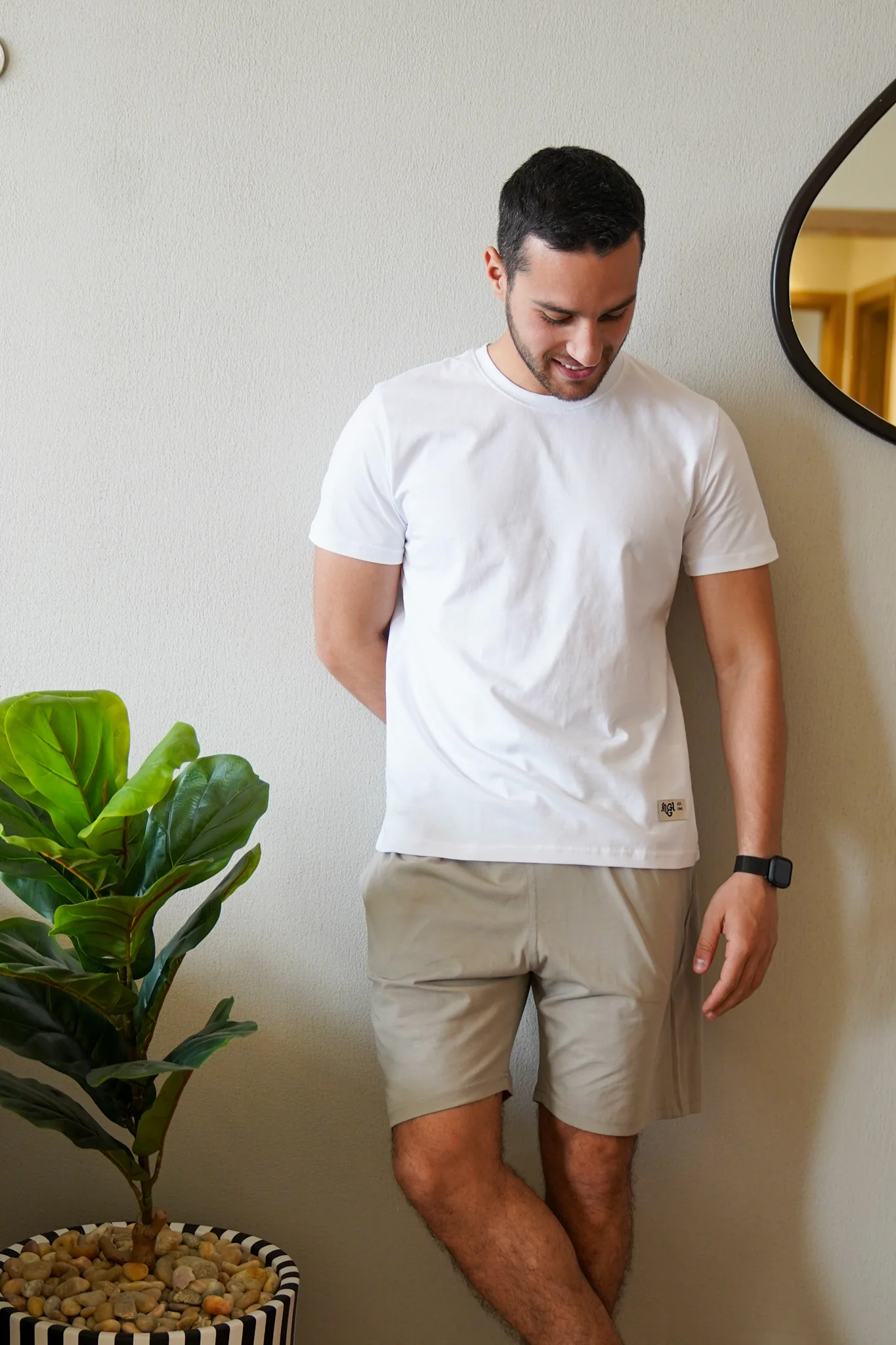 Men summer pajama set White T-shirt + Greyish Short - Image 3