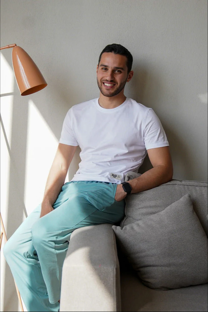 Men summer pajama set White T-shirt + Mint green Pants - Image 2