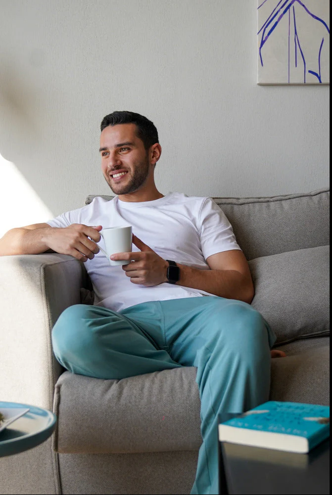 Men summer pajama set White T-shirt + Mint green Pants - Image 3