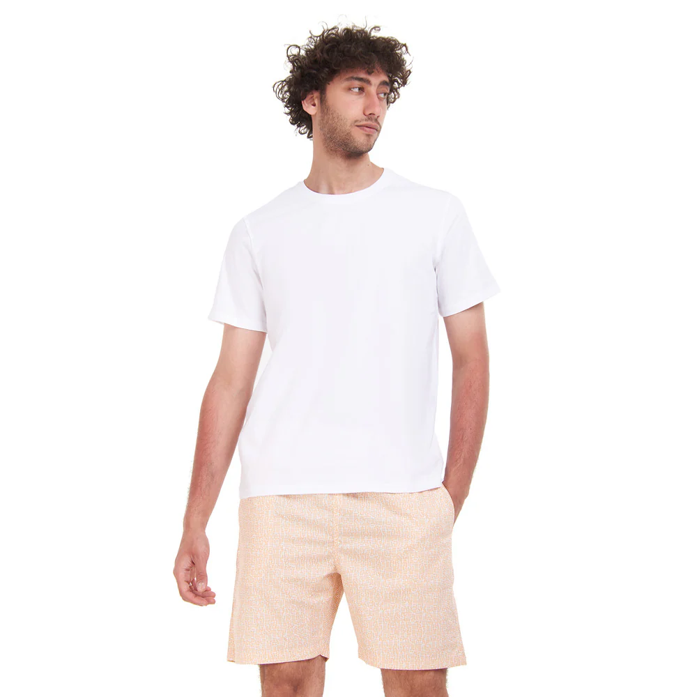 Men summer pajama set White T-shirt + Orange Maze short - Image 2