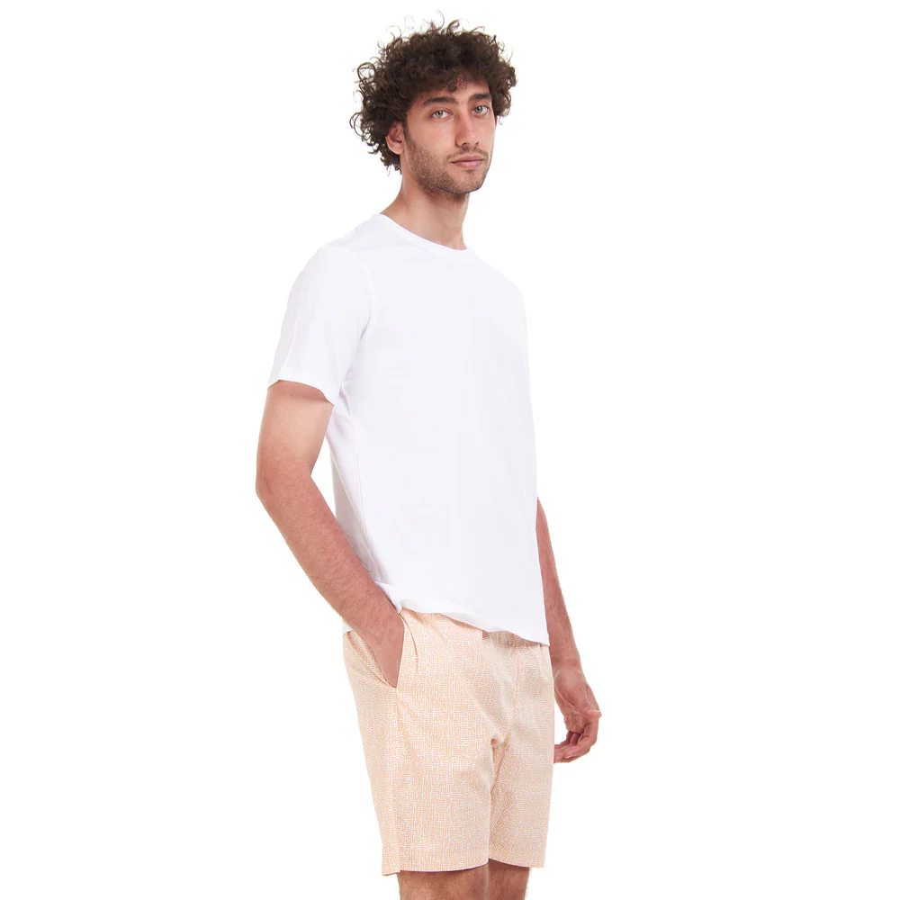Men summer pajama set White T-shirt + Orange Maze short - Image 3