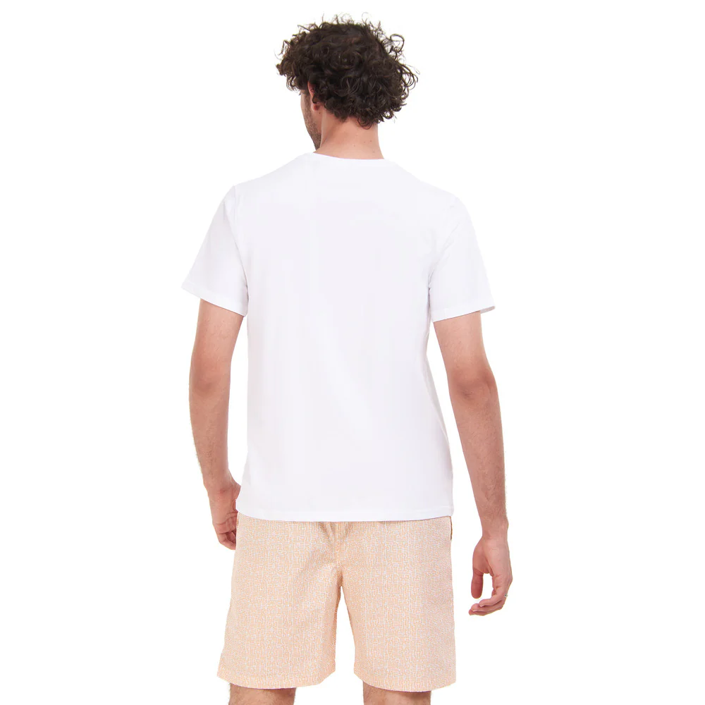 Men summer pajama set White T-shirt + Orange Maze short - Image 4