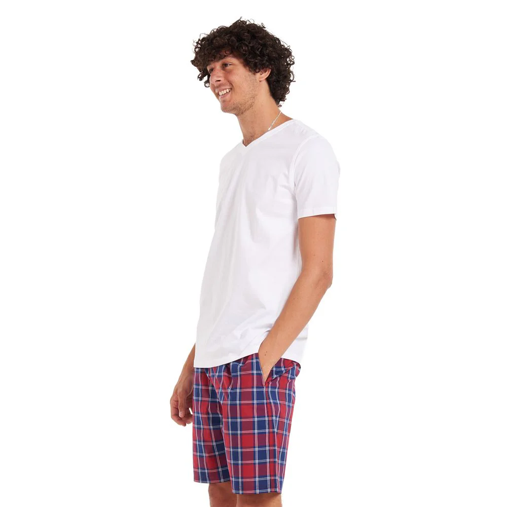 Men summer pajama set White T-shirt +Red checkered shorts - Image 2