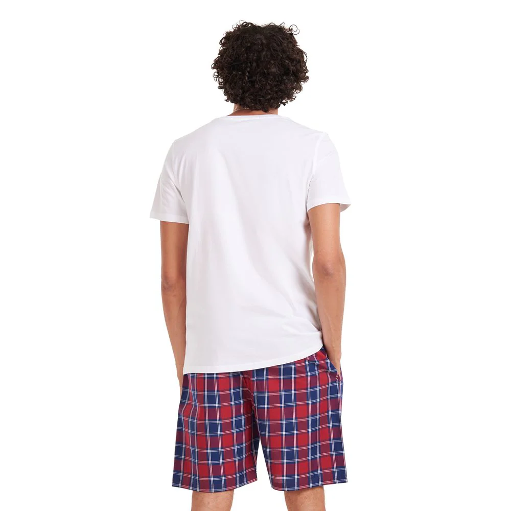 Men summer pajama set White T-shirt +Red checkered shorts - Image 4