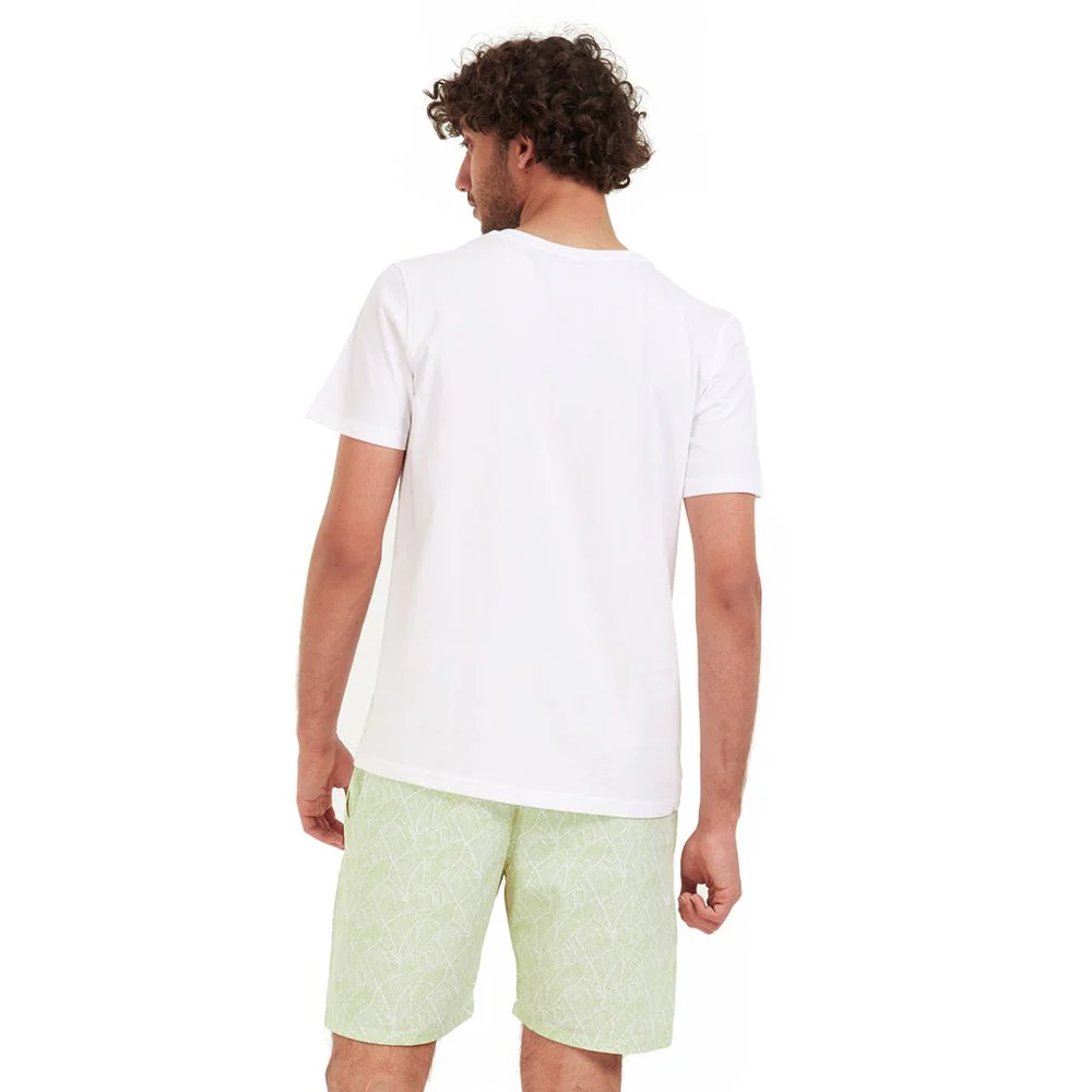Men summer pajama set White T-shirt + White x Green lines short - Image 4