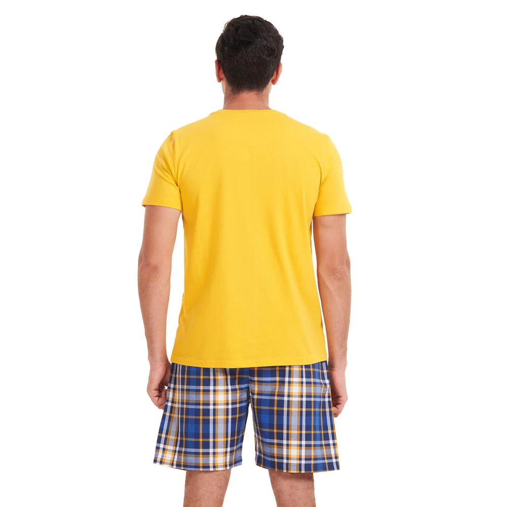 Men summer pajama set Yellow T-shirt +Yellow checkered shorts - Image 4