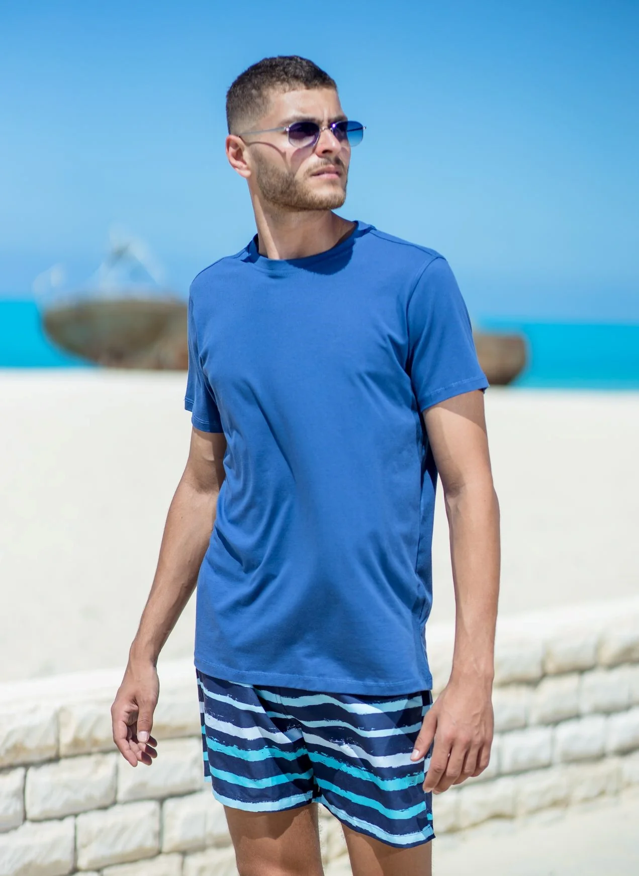 Men summer swimwear Blue stripes - Image 3
