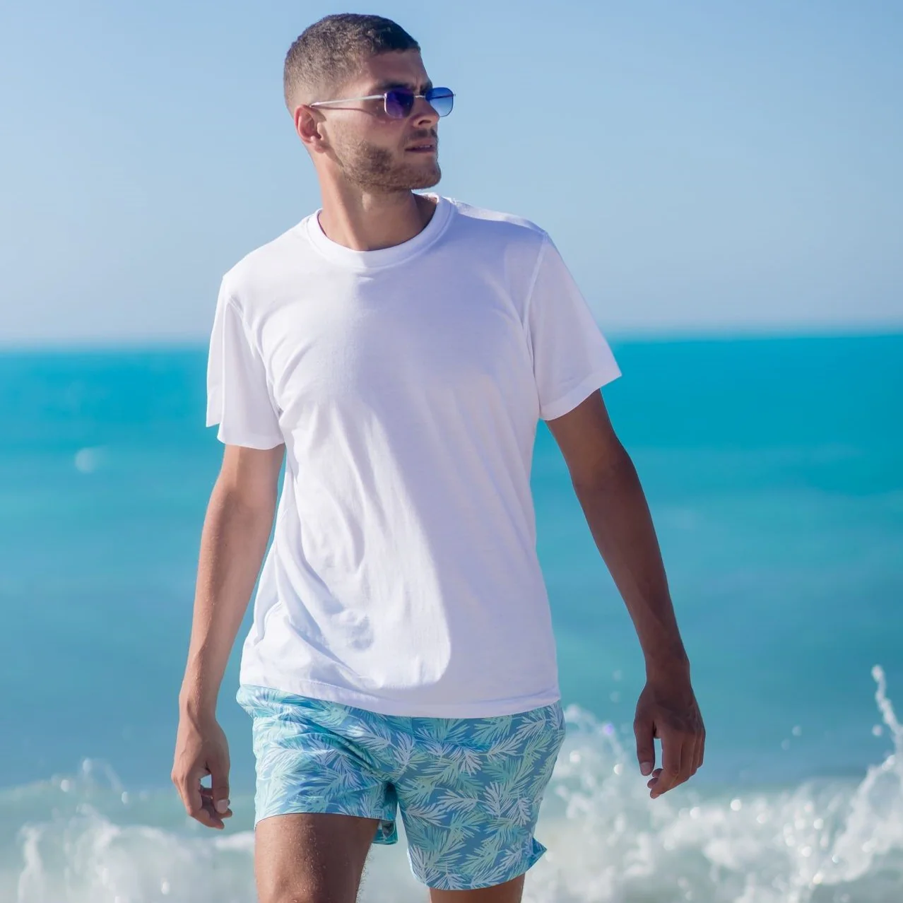 Men summer swimwear Green Palm Leaves - Image 2