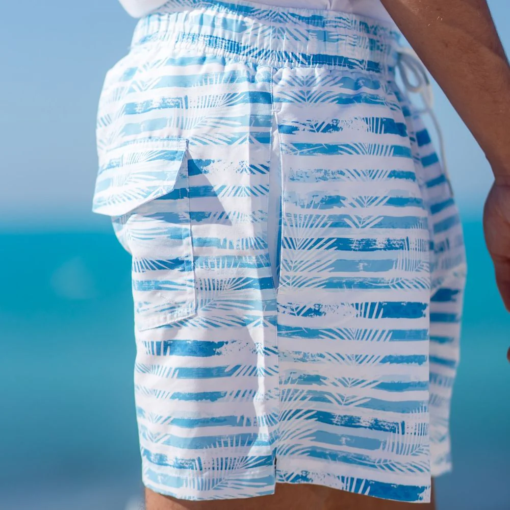 Men summer swimwear Stripes leaves - Image 4