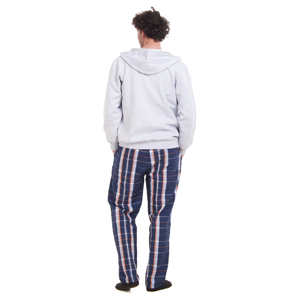 Men Winter Pajama 3 PCS Set Light Grey Sweatshirt +Off-white top+ White x Dark Blue Checkered Pants - Image 3