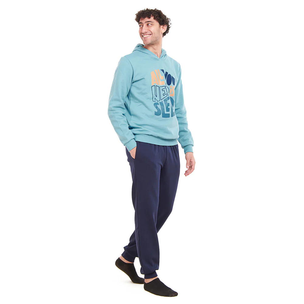 Men Winter Pajama Set All You Want Is Sleep Sweatshirt + Dark Blue Pants