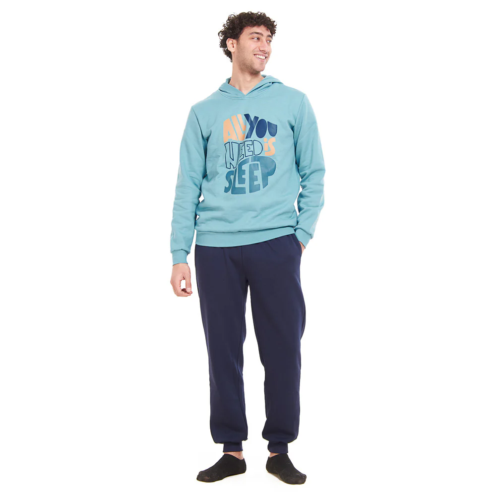 Men Winter Pajama Set All You Want Is Sleep Sweatshirt + Dark Blue Pants - Image 3