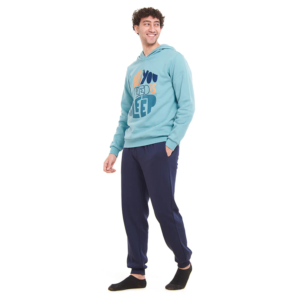 Men Winter Pajama Set All You Want Is Sleep Sweatshirt + Dark Blue Pants - Image 4