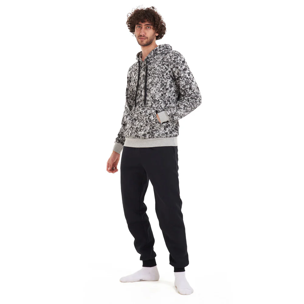 Men Winter Pajama Set Black Abstract Sweatshirt + Black Pants - Image 2