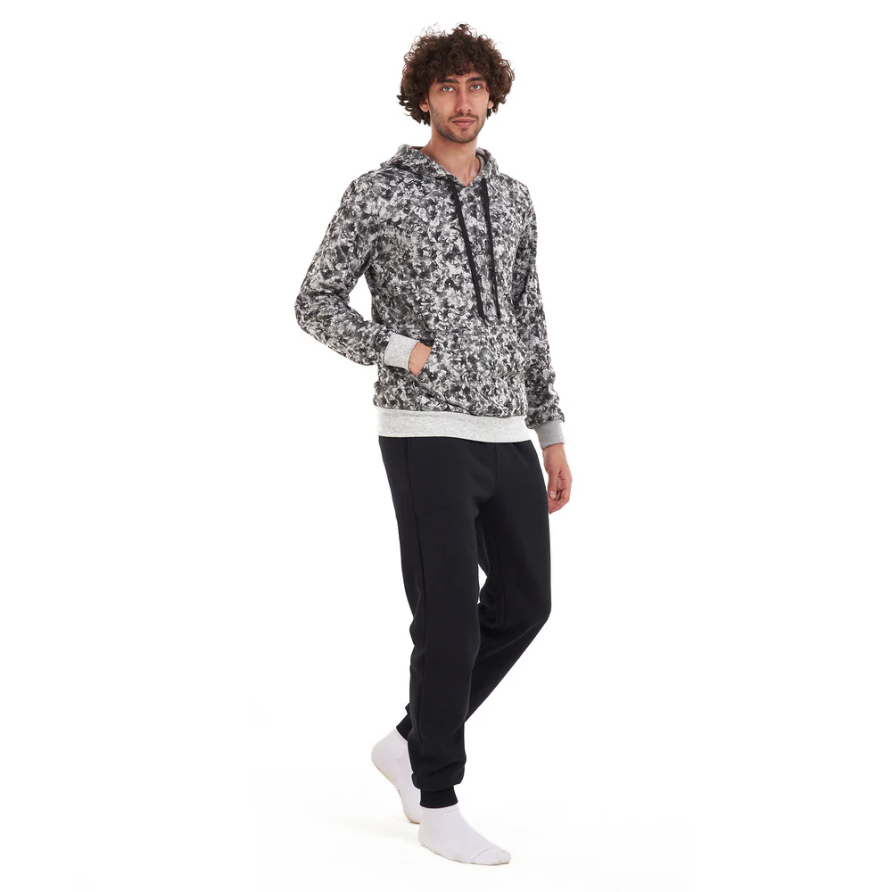Men Winter Pajama Set Black Abstract Sweatshirt + Black Pants - Image 3