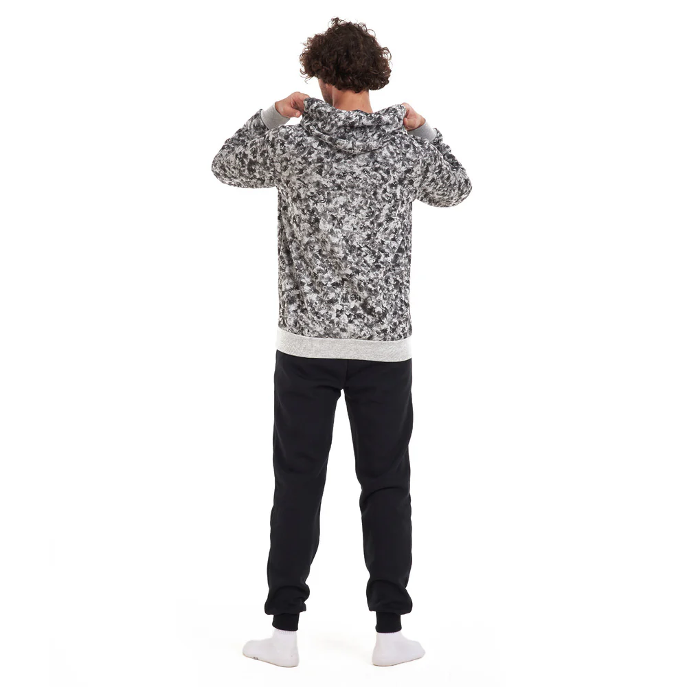 Men Winter Pajama Set Black Abstract Sweatshirt + Black Pants - Image 4