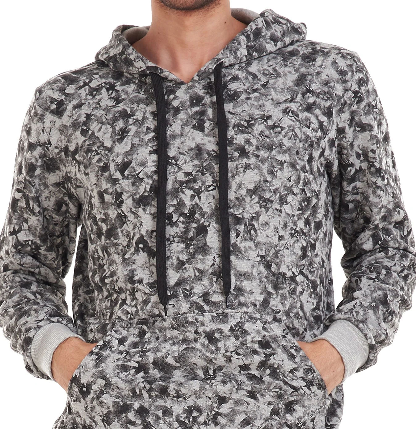 Men Winter Pajama Set Black Abstract Sweatshirt + Black Pants - Image 5