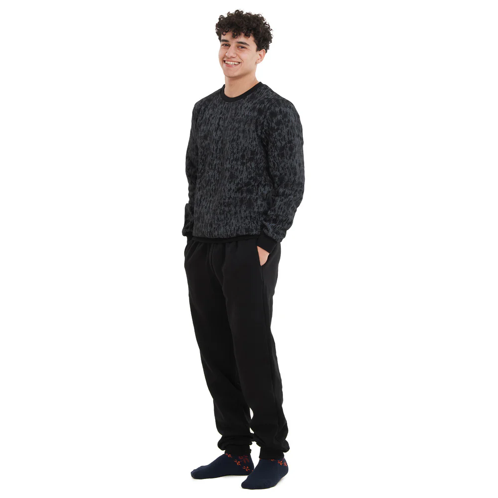 Men Winter Pajama Set Black Camouflage Sweatshirt + Black Pants - Image 2
