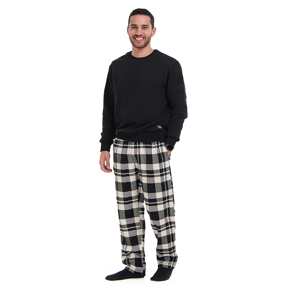 Men Winter Pajama Set Black Hoodie + Black x White Checkered Pants - Image 3